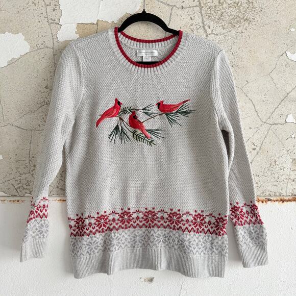 Christoph & Banks Cardinal Sweater Fair Isle Nordic Winter Knit Holiday Womens L - Picture 1 of 9